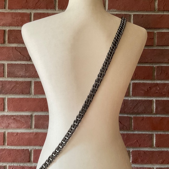 ASH Dark Taupe Leather Suede Boho Crossbody Chunky Metal Strap Bag - Picture 14 of 16